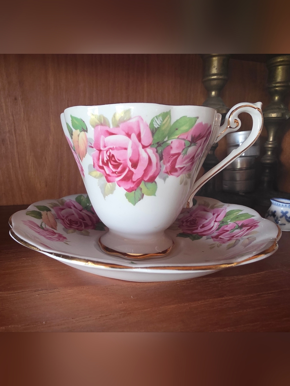 Royal Standard Pink Rose Floral Bone China Teacup and Saucer with Gold Trim